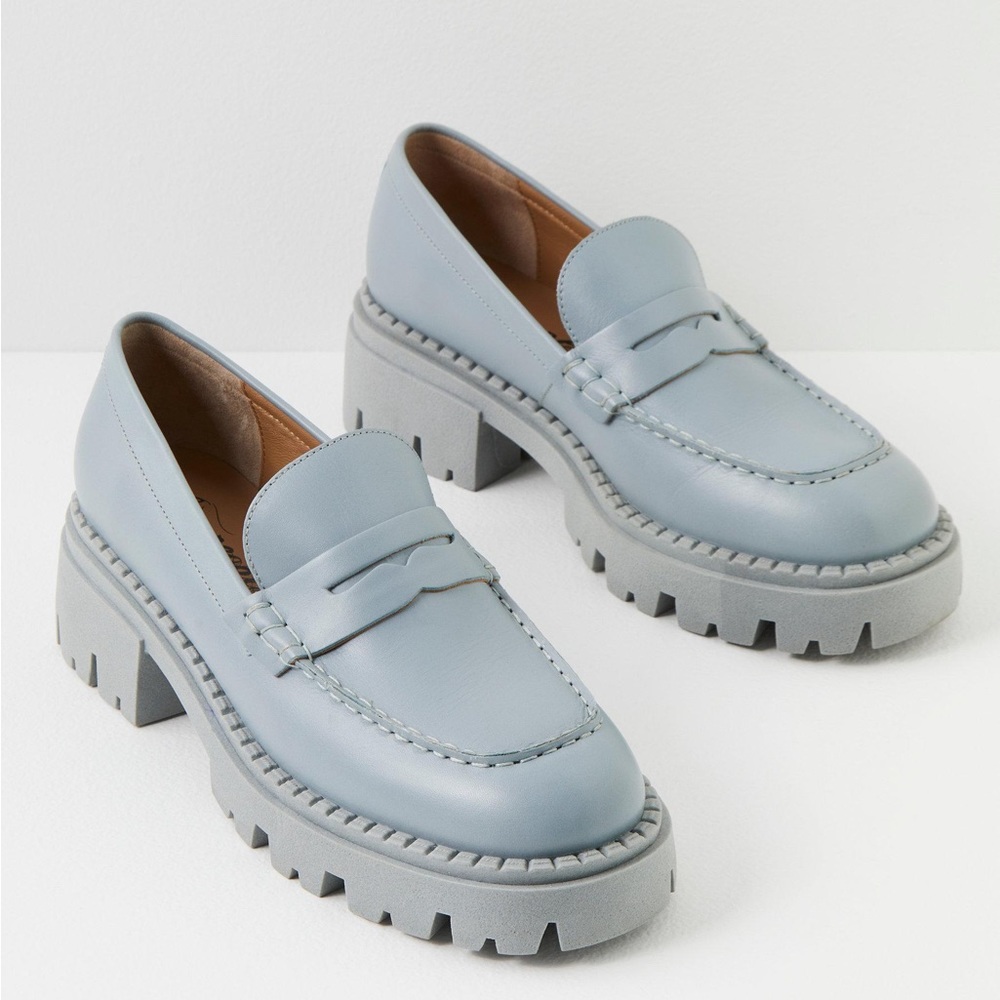 Free People Lyra Lug Sole Loafers in baby blue